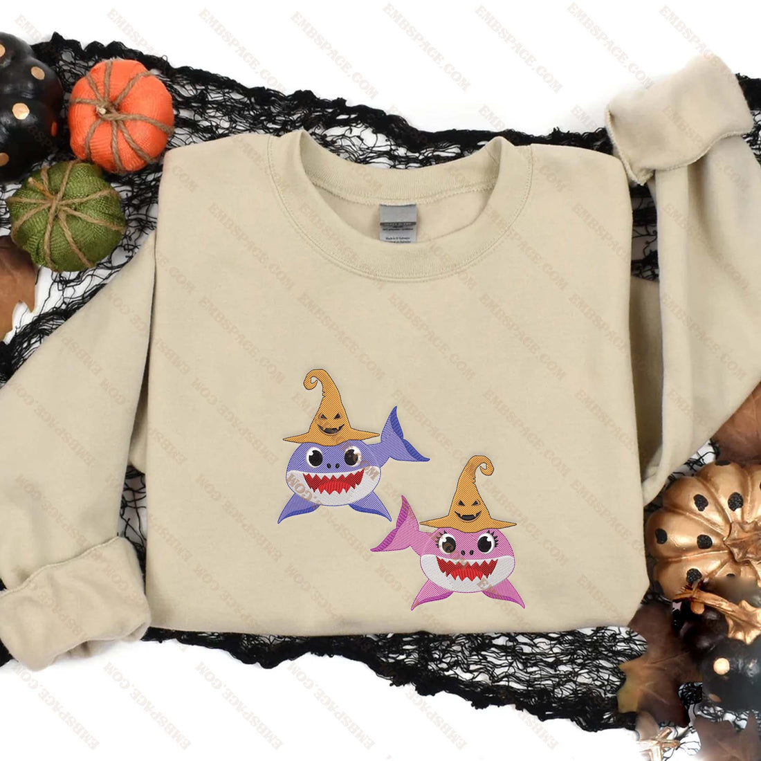 Halloween Pink And Purple Fishes Embroidery Sweatshirt, Halloween Embroidery Sweatshirt HLW_M1704