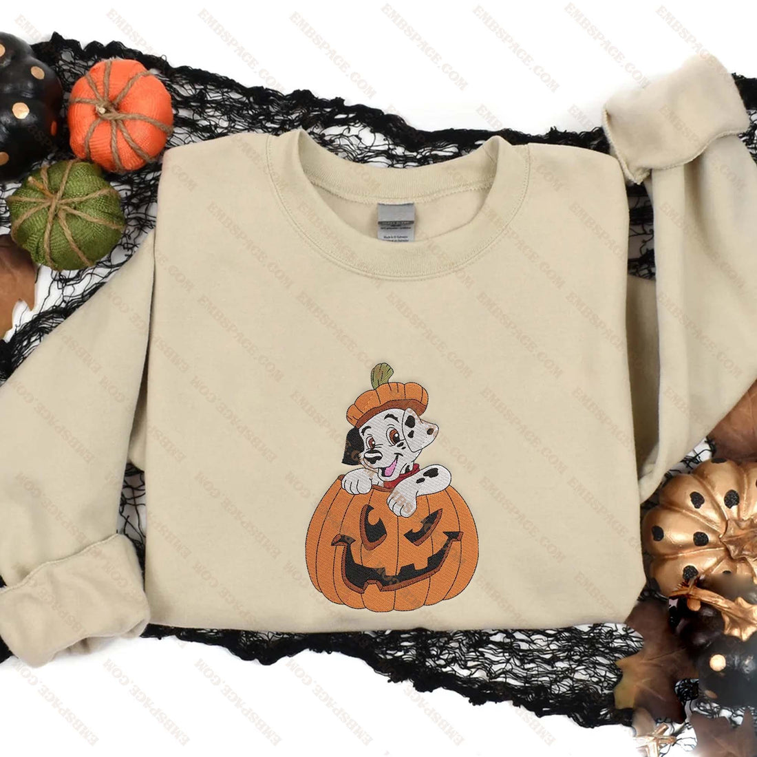 Dalmatian in Pumpkin Halloween Embroidery Sweatshirt, Halloween Embroidery Sweatshirt HLW_M1803