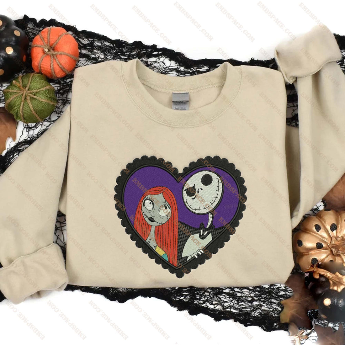 Cartoon Movie Couple King and Queen Characters Embroidery Sweatshirt, Halloween Embroidery Sweatshirt HLW_M1927