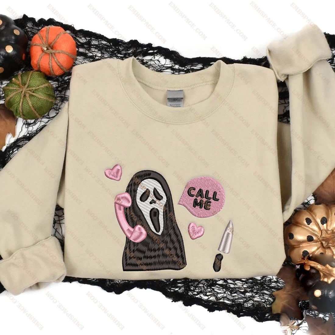 Horror Movie Character Call Me Halloween Embroidery Sweatshirt, Halloween Embroidery Sweatshirt HLW_M1757