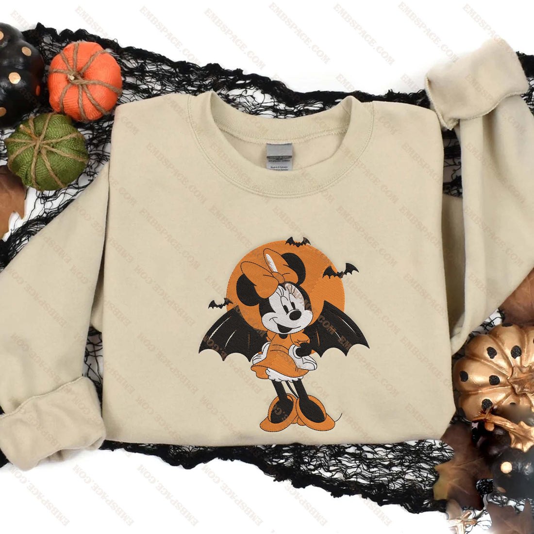 Halloween Cartoon Girl Mouse Bat Embroidery Sweatshirt, Halloween Embroidery Sweatshirt HLW_M1915
