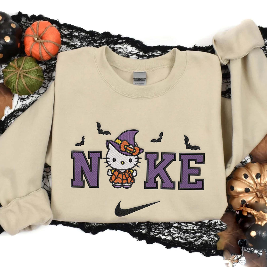 Halloween Cat Cute Embroidery Sweatshirt, Halloween Embroidery Sweatshirt HLW_M504