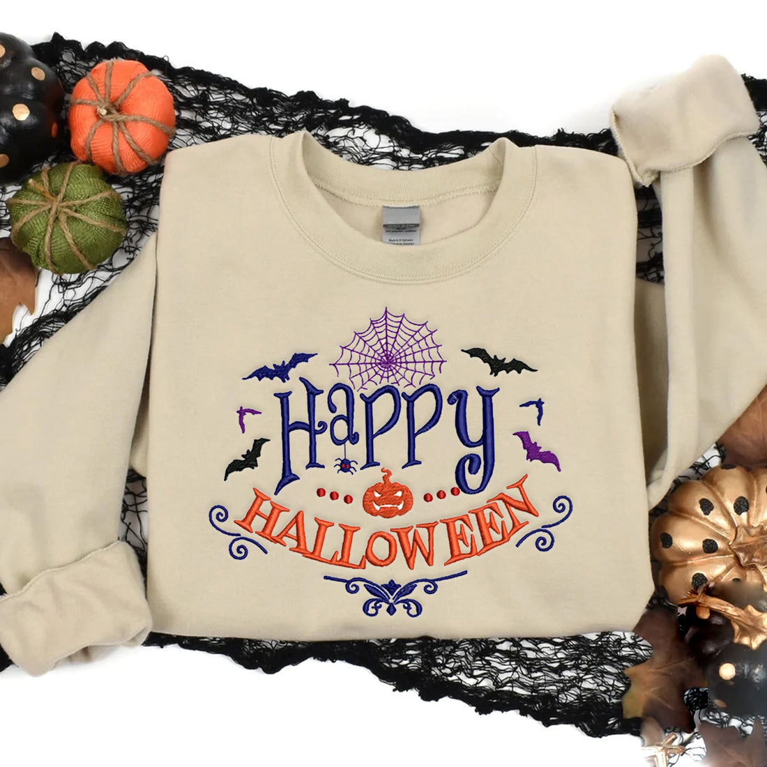 Happy Halloween Embroidery Sweatshirt, Halloween Embroidery Sweatshirt HLW_M337