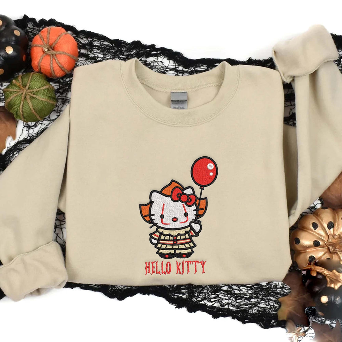 Horror Hello Cat Embroidered Sweatshirt, Halloween Embroidery Sweatshirt HLW_M452