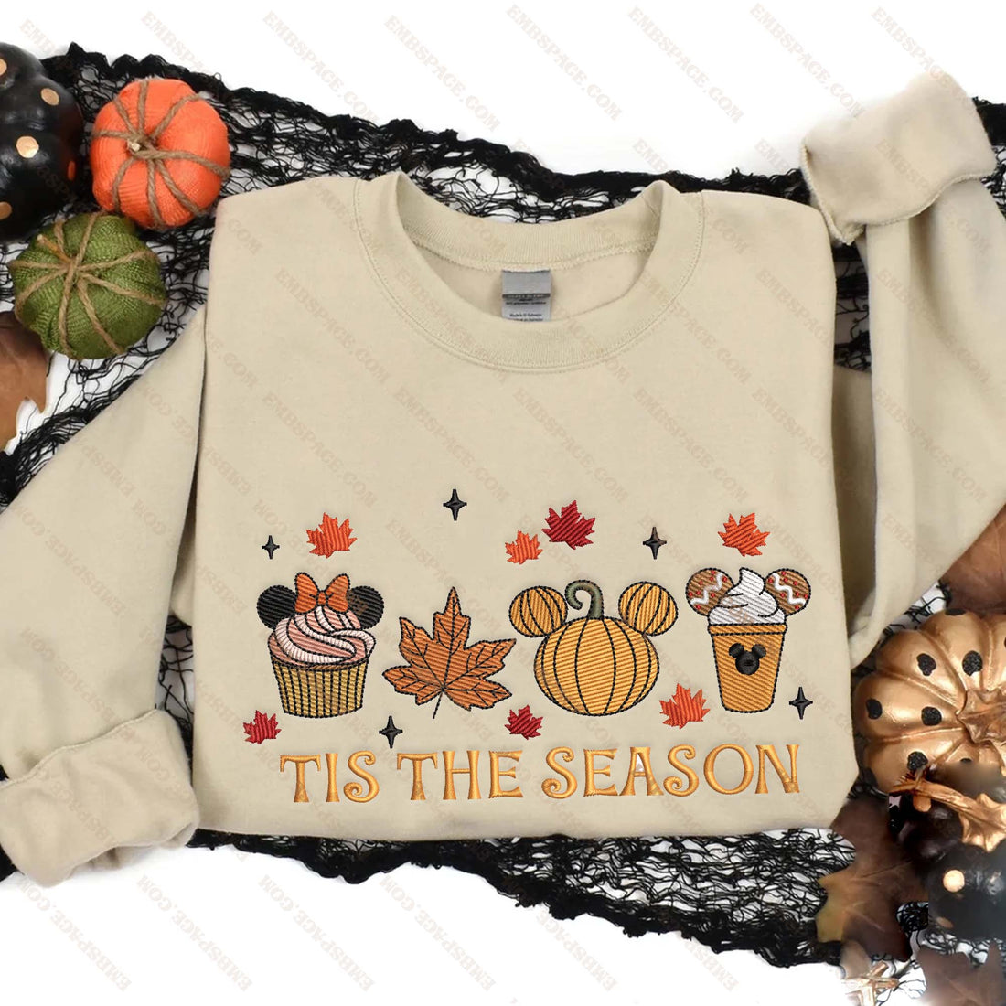 Tis The Season Pumpkin and Cake Embroidery Sweatshirt, Halloween Embroidery Sweatshirt HLW_M1902
