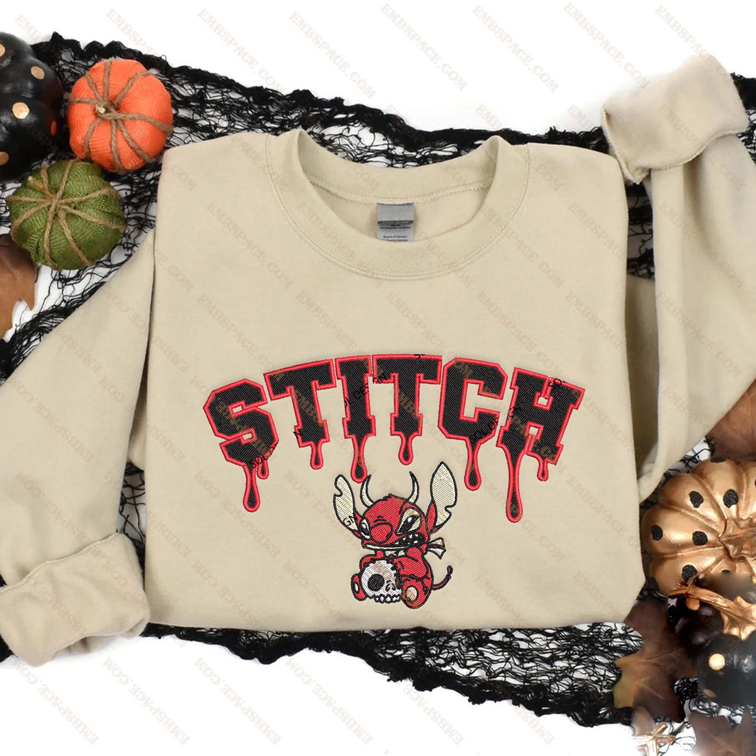 Halloween Cartoon Evil Red Monster Characters Embroidery Sweatshirt, Halloween Embroidery Sweatshirt HLW_M1921