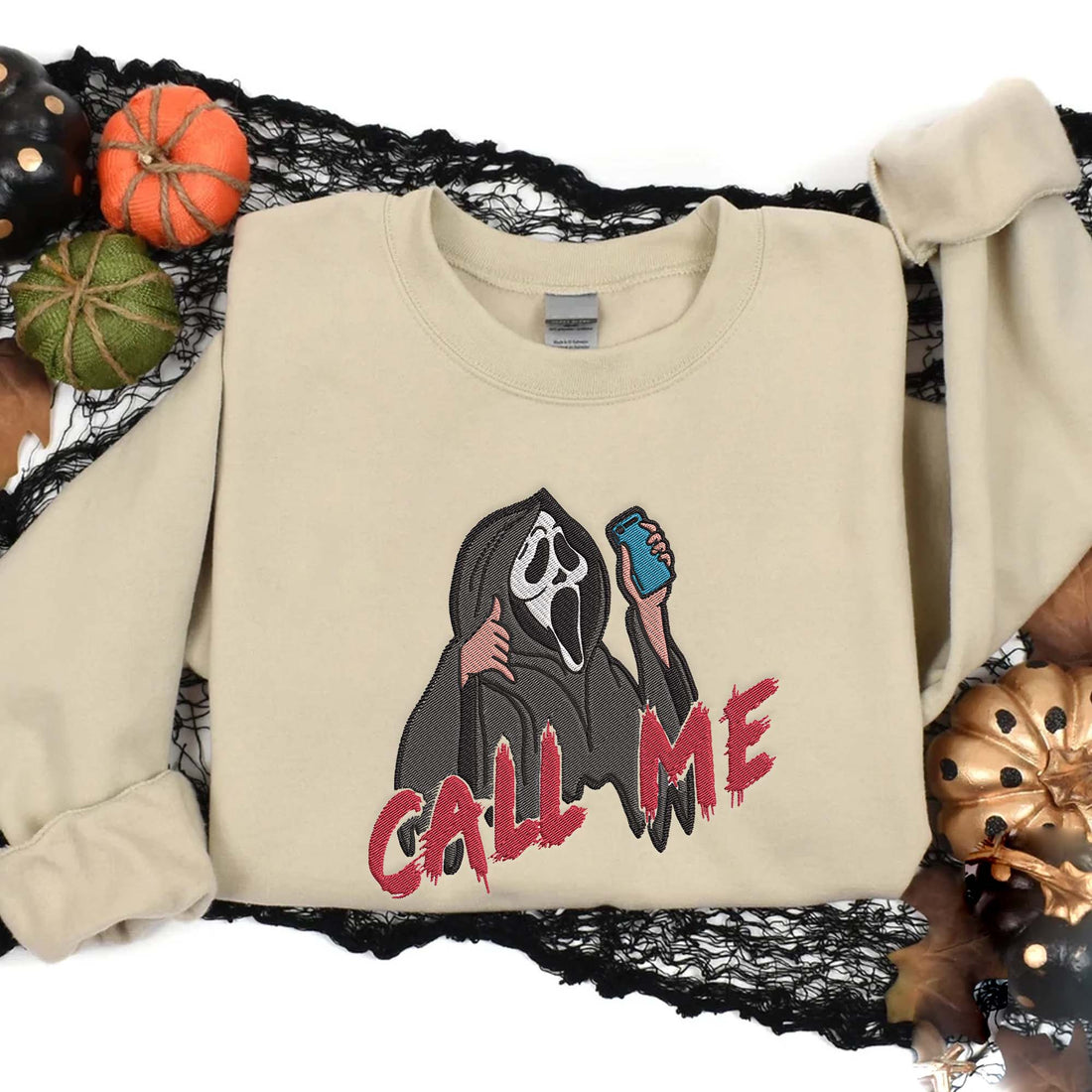Scream Call Me Halloween Embroidery Sweatshirt, Halloween Embroidery Sweatshirt HLW_M554