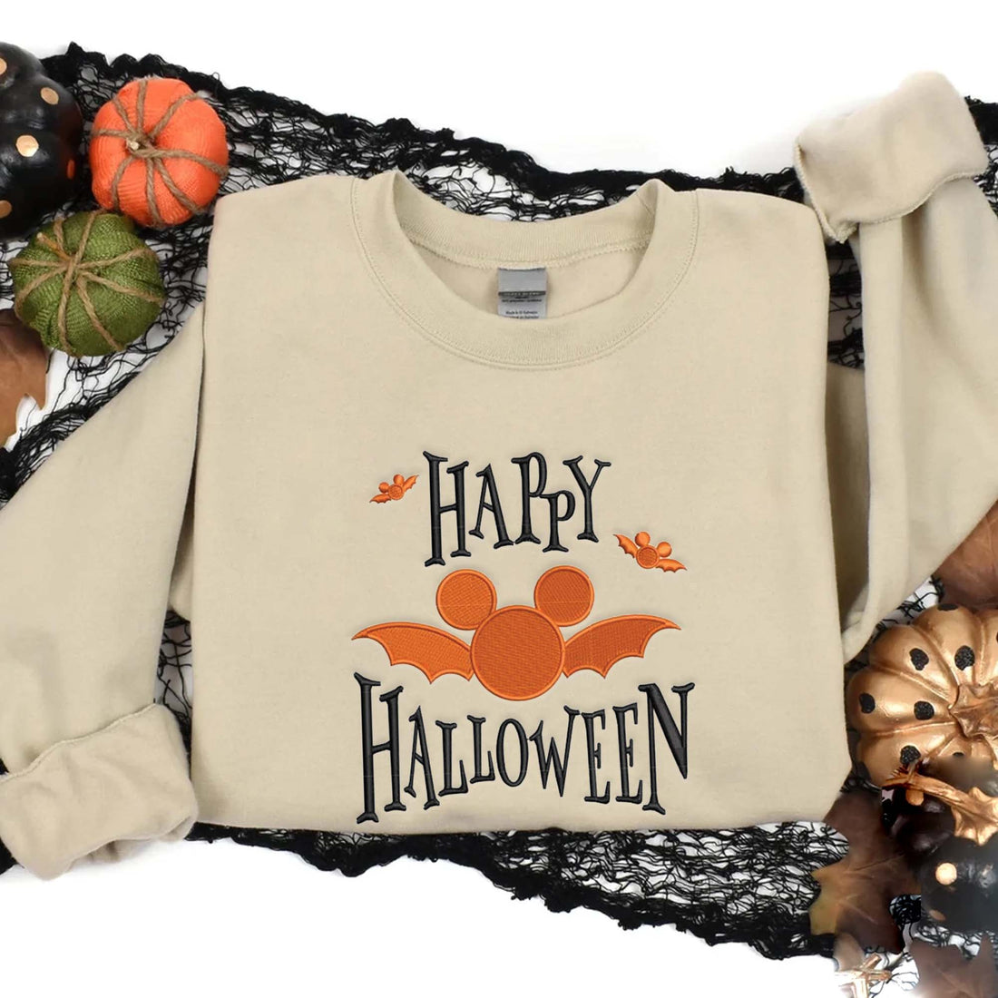 Mouse Bat Happy Halloween Sweatshirt, Halloween Embroidery Sweatshirt HLW_M397