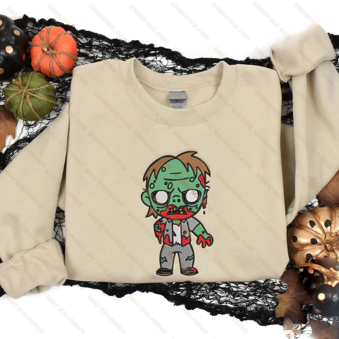 Devil Zombie Halloween Embroidery Sweatshirt, Halloween Embroidery Sweatshirt HLW_M1806