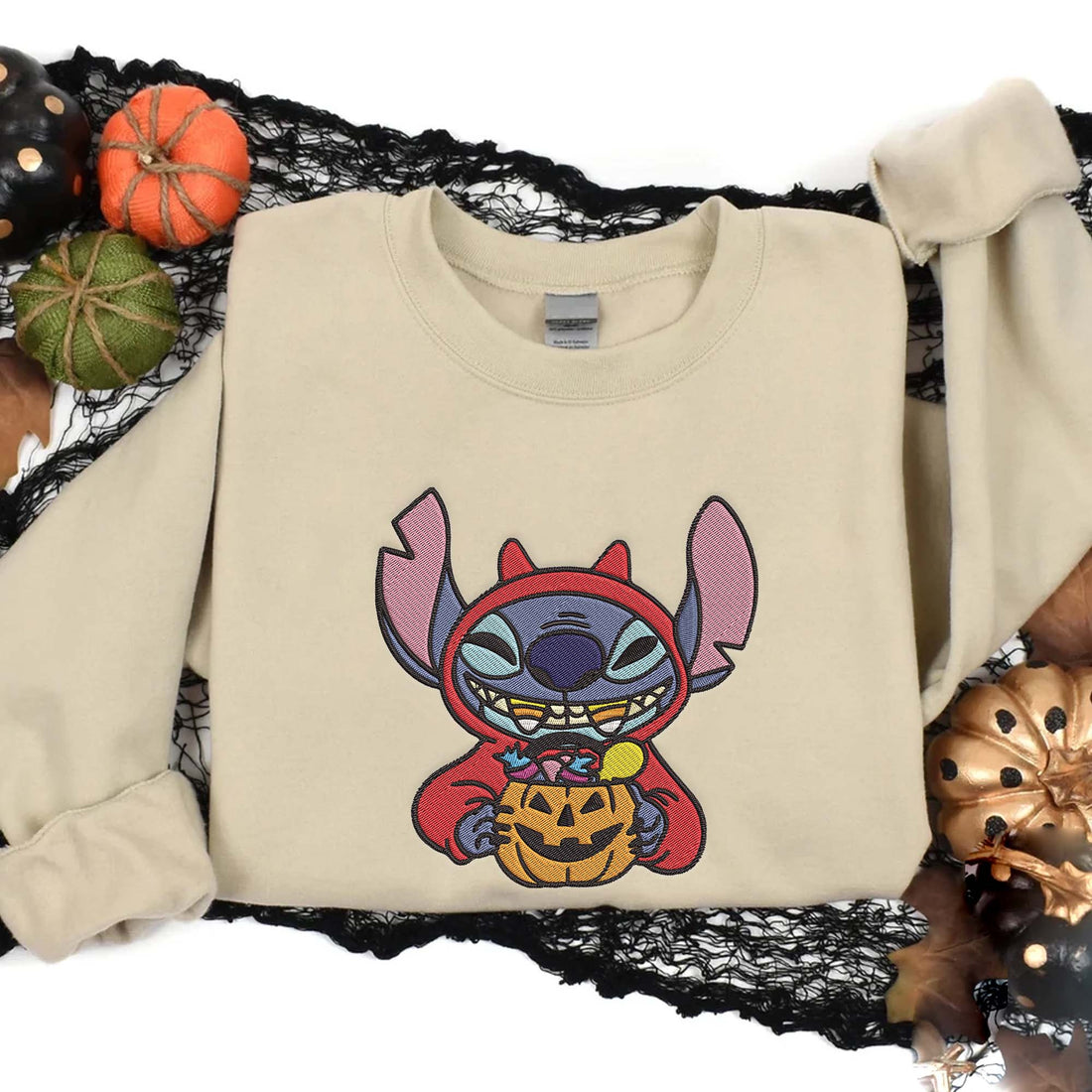 Cartoon Character with Pumpkin Embroidery Sweatshirt, Halloween Embroidery Sweatshirt HLW_M561