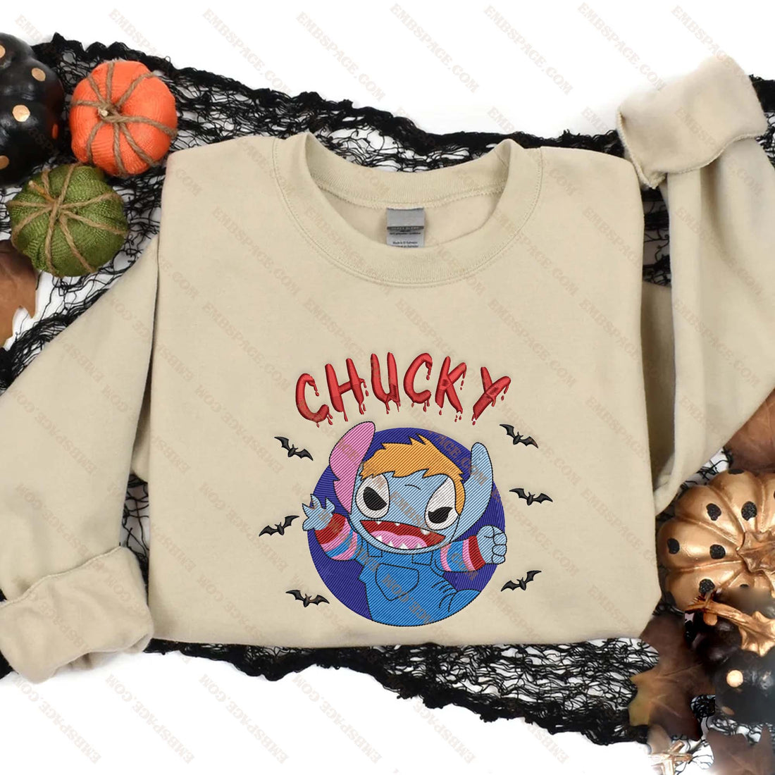 Horror Cartoon Characters With Knife Embroidery Sweatshirt, Halloween Embroidery Sweatshirt HLW_M1890