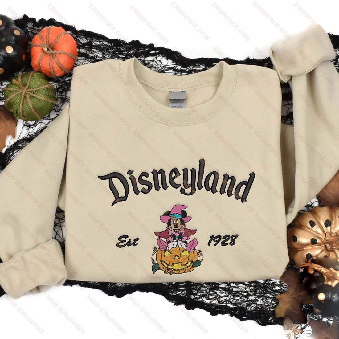 Mouse Girl in Pumpkin Est 1928 Halloween Embroidery Sweatshirt, Halloween Embroidery Sweatshirt HLW_M1948