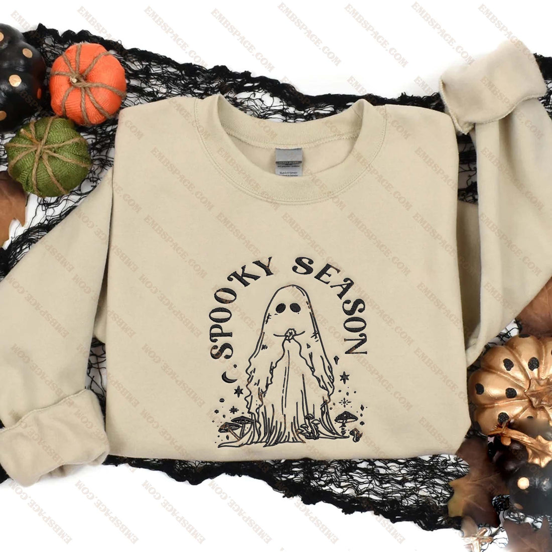 Spooky Season Mushroom Ghost Embroidery Sweatshirt, Halloween Embroidery Sweatshirt HLW_M1654