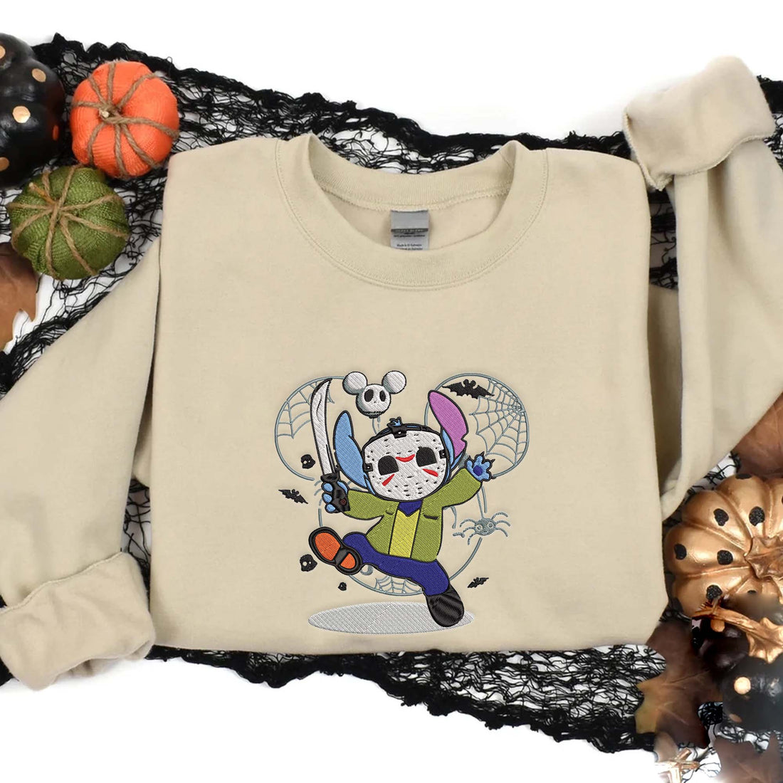 Cartoon Character with Mouse Ears Sweatshirt, Halloween Embroidery Sweatshirt HLW_M570