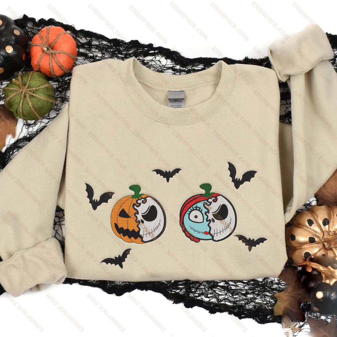 Pumpkin King Queen Halloween Embroidery Sweatshirt, Halloween Embroidery Sweatshirt HLW_M2115