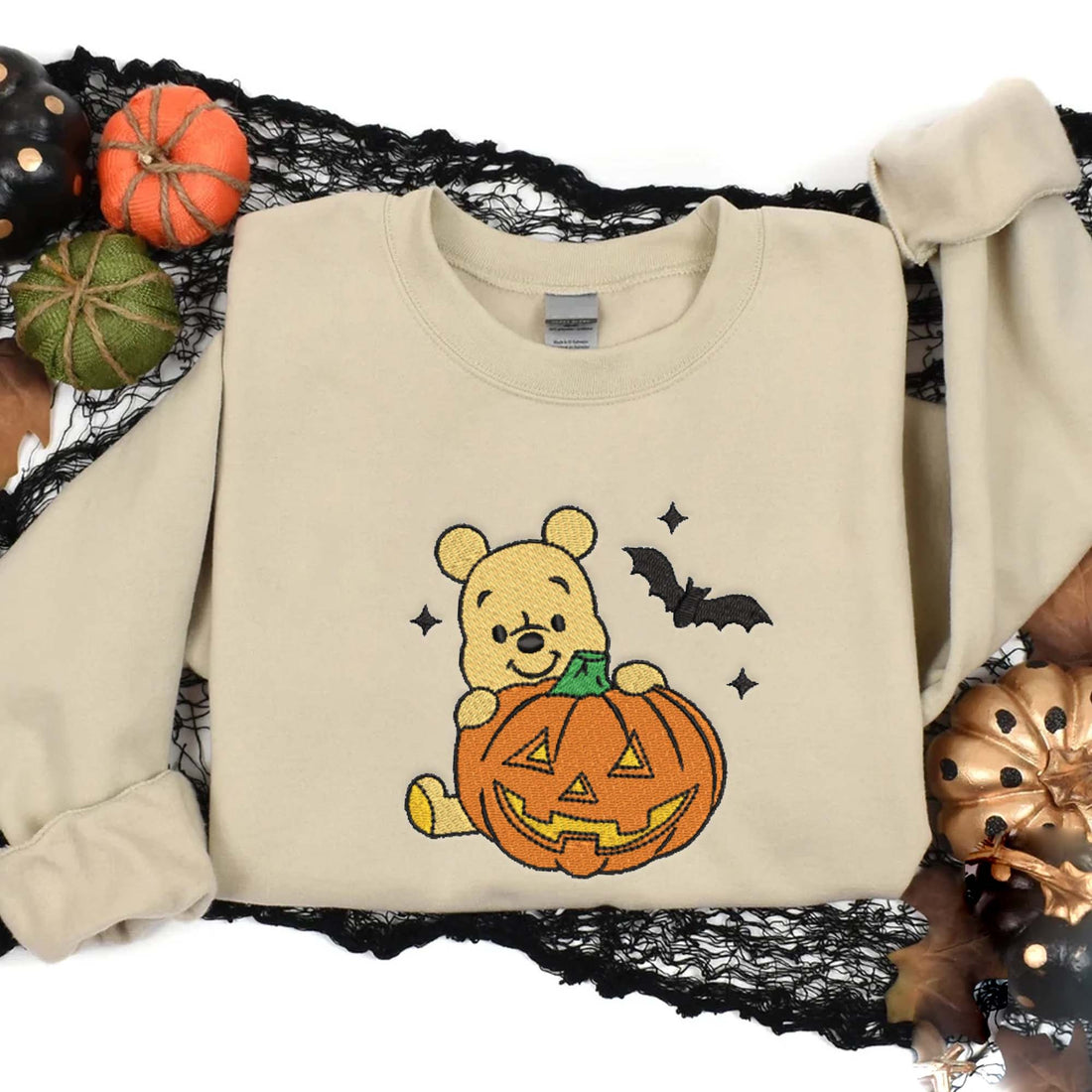 Bear with Pumpkin Embroidery Sweatshirt, Halloween Embroidery Sweatshirt HLW_M432
