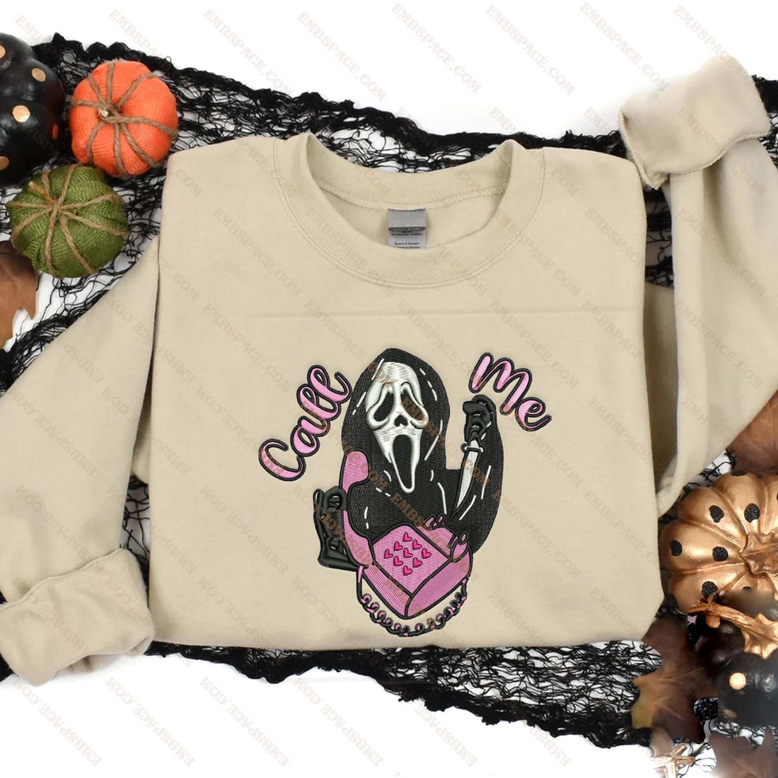 Horror Movie Character Call Me Halloween Embroidery Sweatshirt, Halloween Embroidery Sweatshirt HLW_M1753