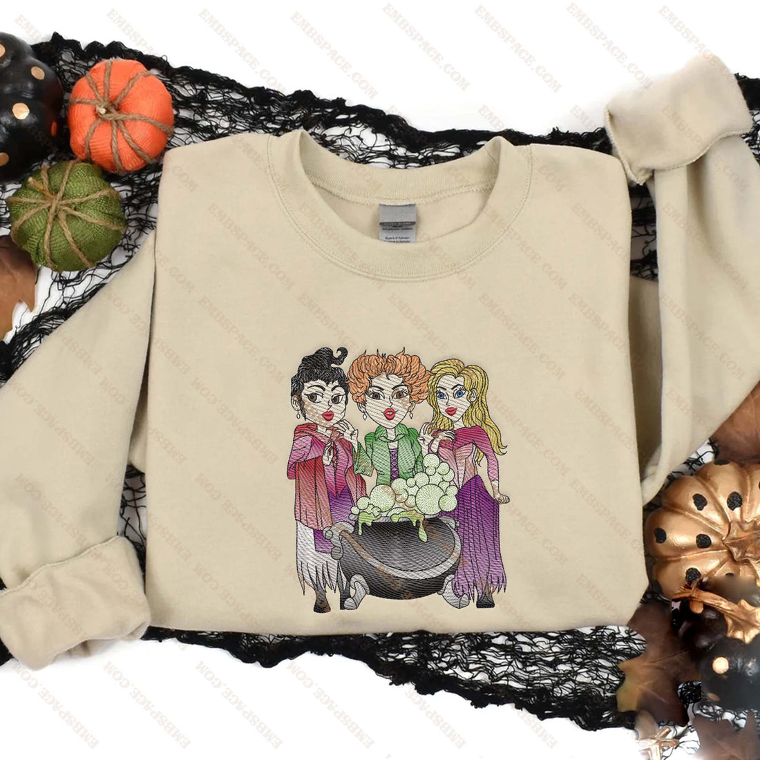 Three Sanderson Sister Halloween Embroidery Sweatshirt, Halloween Embroidery Sweatshirt HLW_M2087