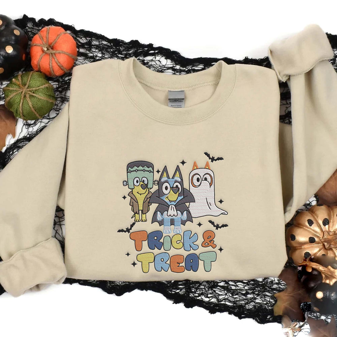 Friends and Blue Dog Halloween Sweatshirt, Halloween Embroidery Sweatshirt HLW_M601