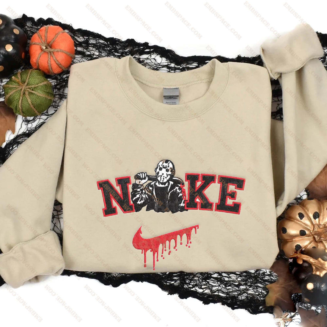 N Horror with Mask Halloween Embroidery Sweatshirt, Halloween Embroidery Sweatshirt HLW_M2034