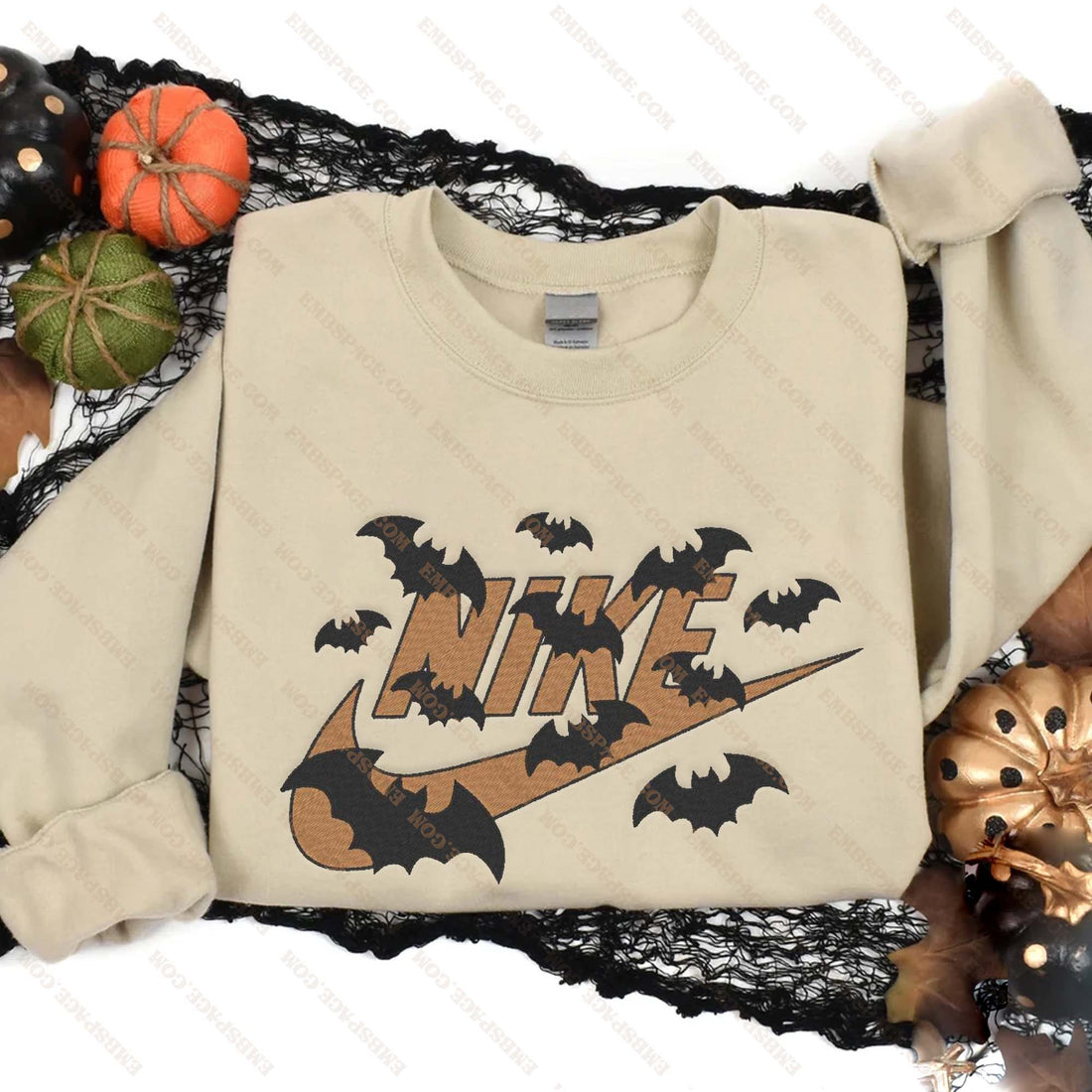 N With Bats Halloween Embroidery  Sweatshirt, Halloween Embroidery Sweatshirt HLW_M1762