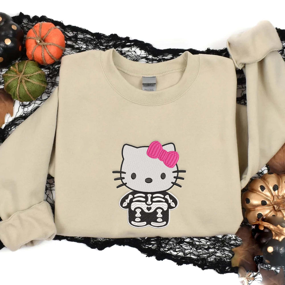 Halloween Cat Skeleton Sweatshirt, Halloween Embroidery Sweatshirt HLW_M447