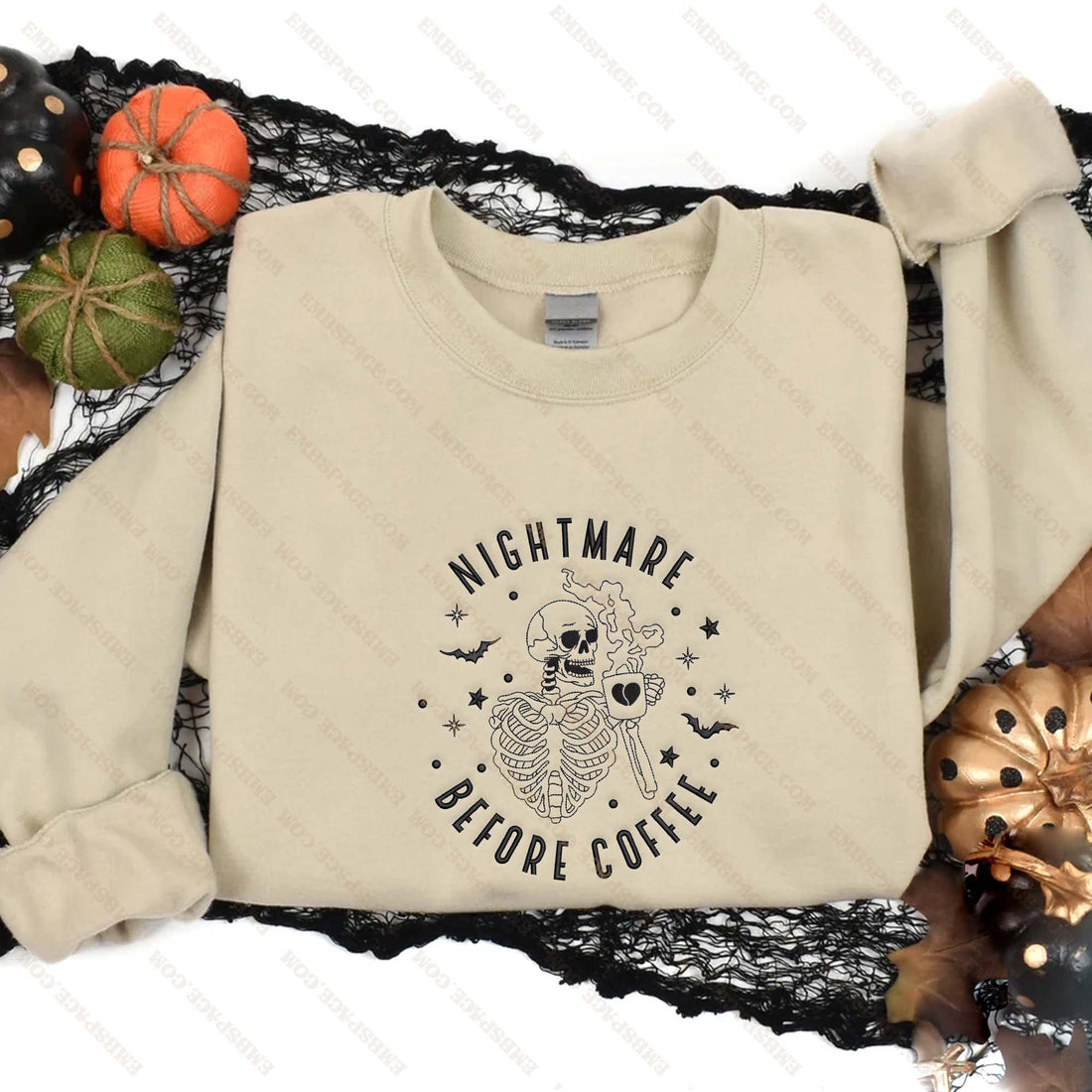 Halloween Skeleton Before Coffee Embroidery Sweatshirt, Halloween Embroidery Sweatshirt HLW_M1793