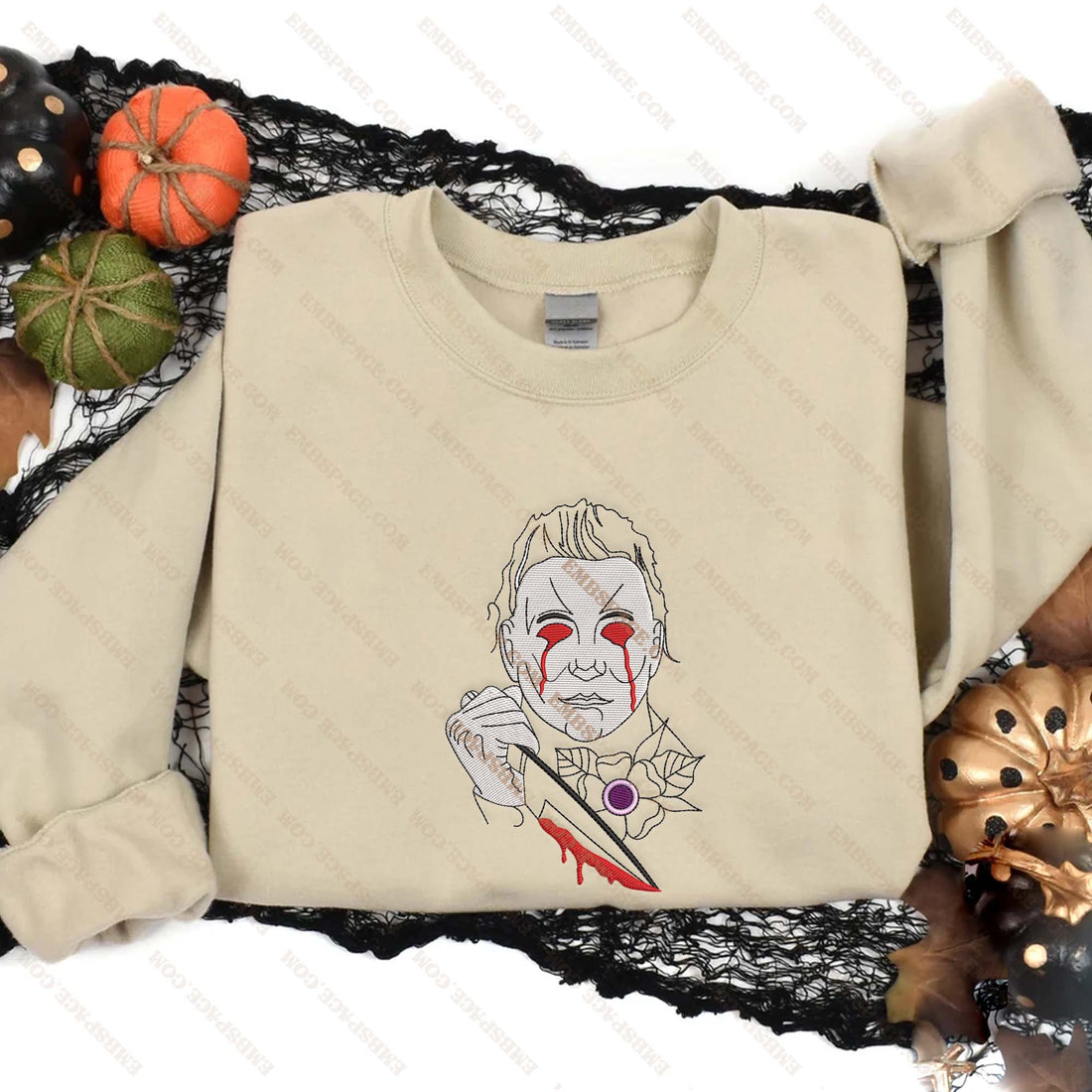 Horror Character with Knife Halloween Embroidery Sweatshirt, Halloween Embroidery Sweatshirt HLW_M1750
