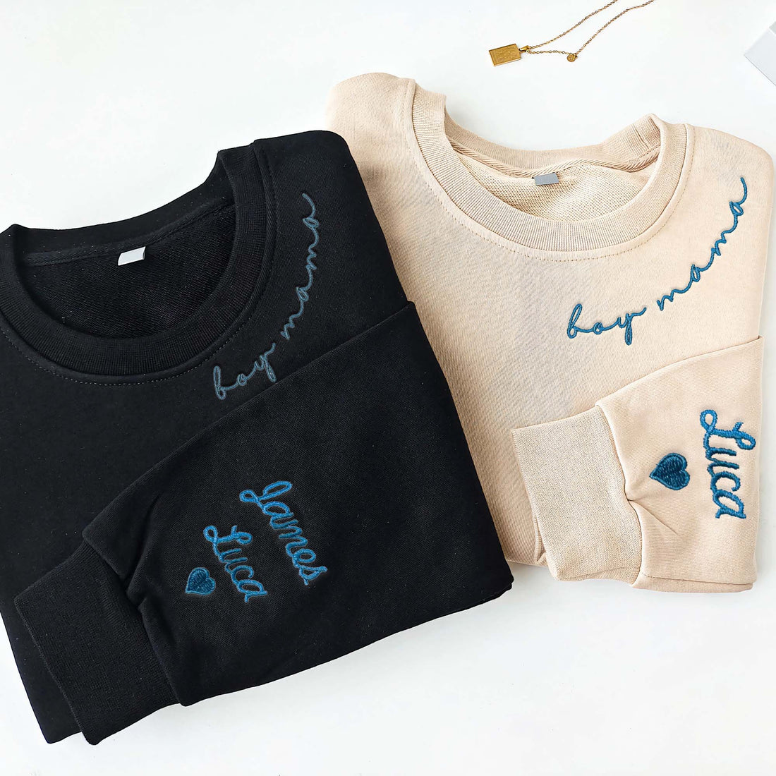 Boy Mama Embroidered Sweatshirt, Boy Mama With Kd Name Shirt For Mother's Day F_M90