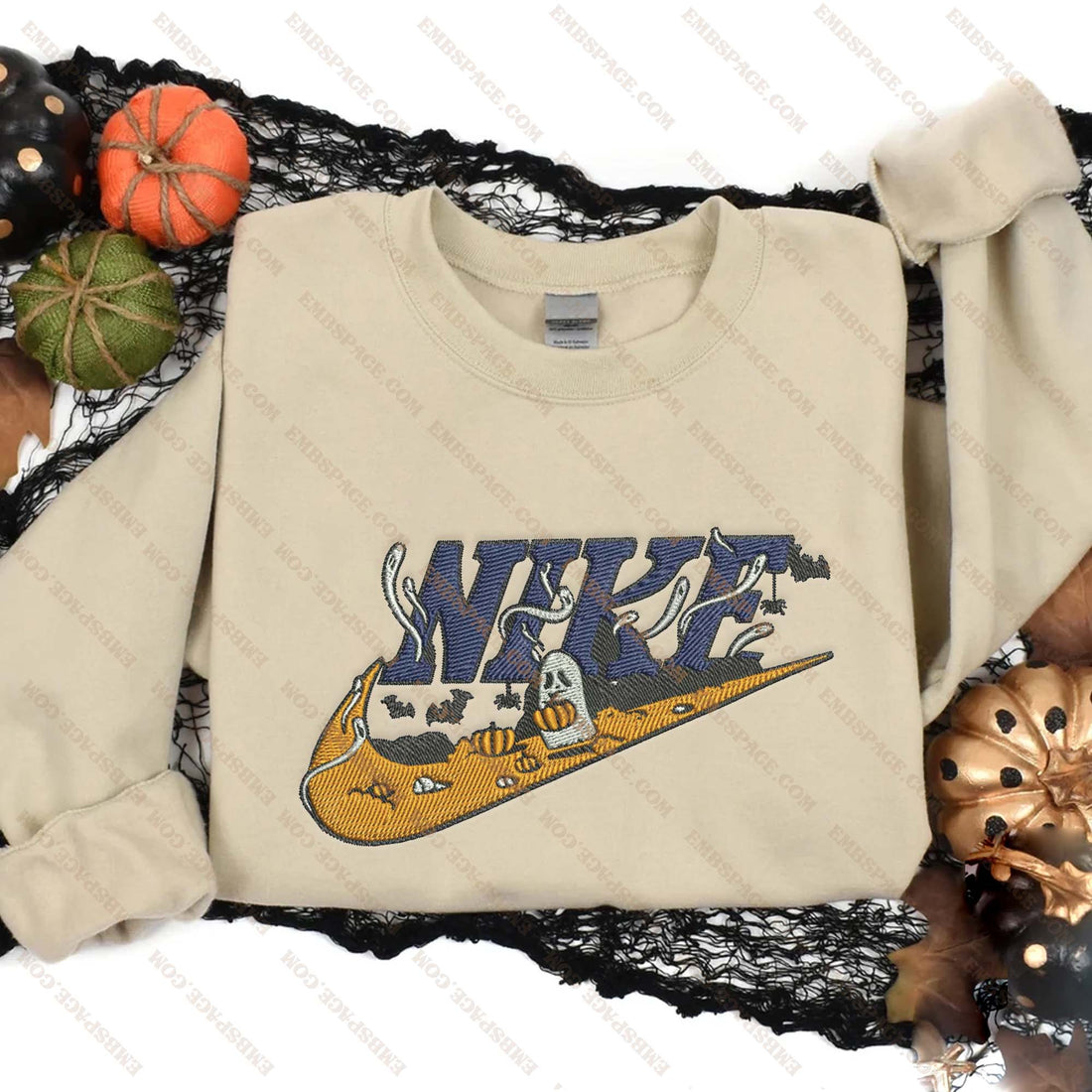 N Ghost Carry Pumpkin Halloween Embroidery Sweatshirt, Halloween Embroidery Sweatshirt HLW_M1670