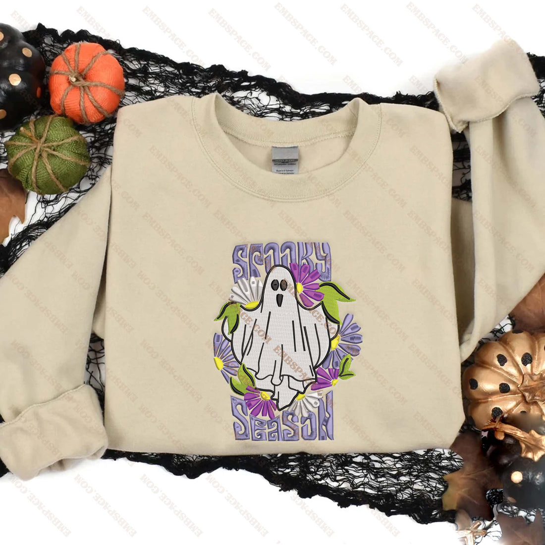 Halloween Cute Spooky Season Ghost Embroidery Sweatshirt, Halloween Embroidery Sweatshirt HLW_M1912