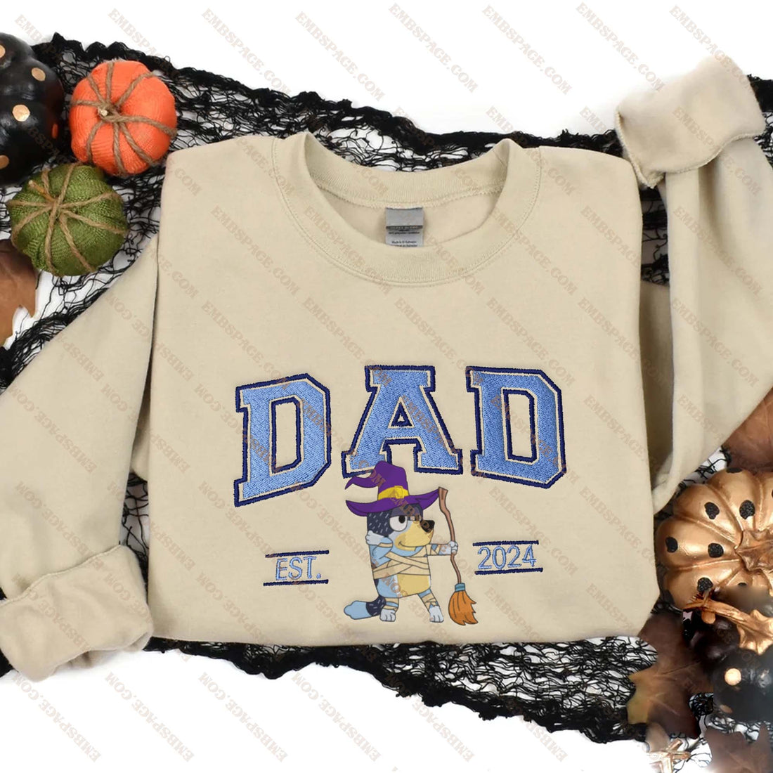 Cartoon Witch Dog Dad Halloween Embroidered Sweatshirt, Halloween Embroidery Sweatshirt HLW_M1779