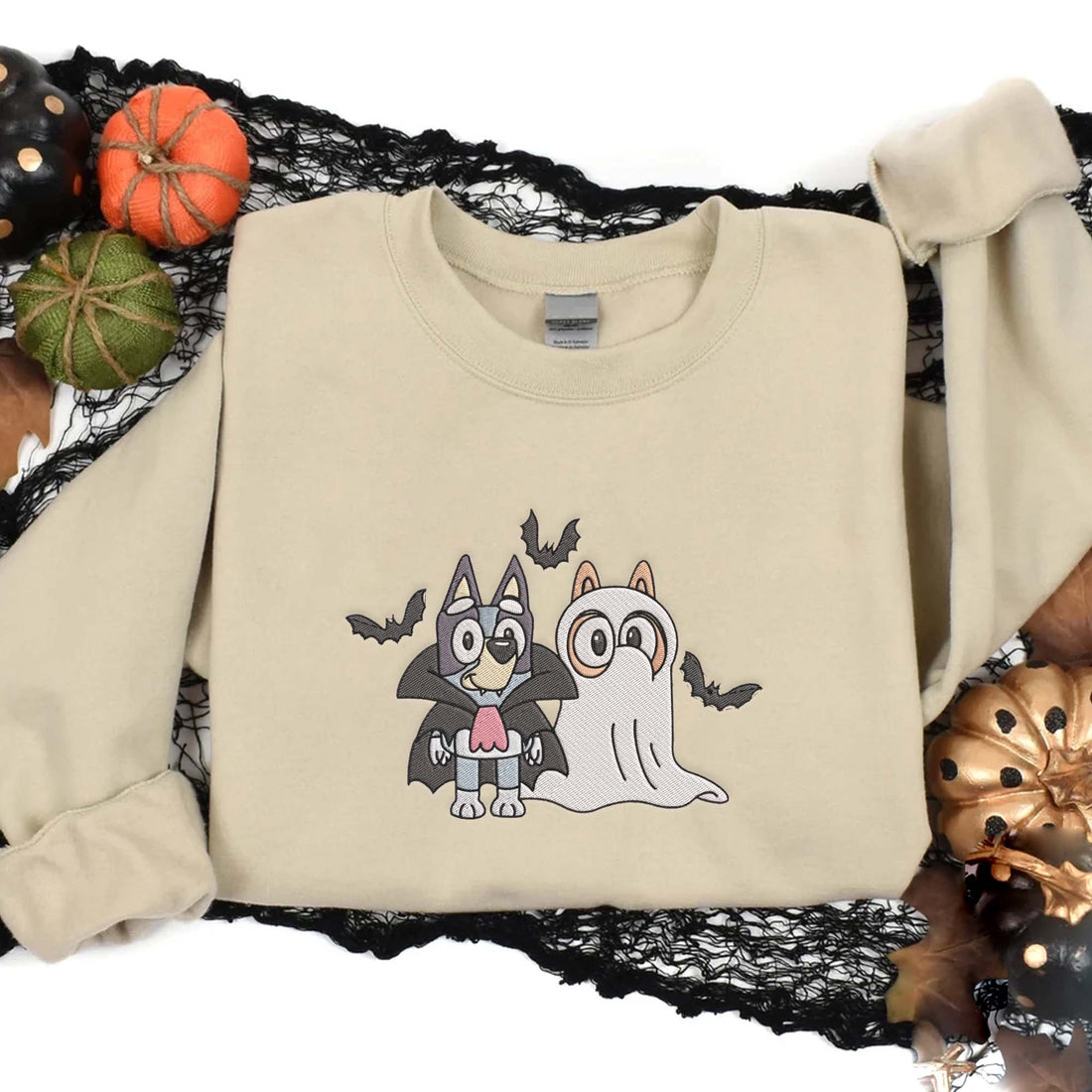 Blue Dog Halloween Embroidery Sweatshirt, Halloween Embroidery Sweatshirt HLW_M85
