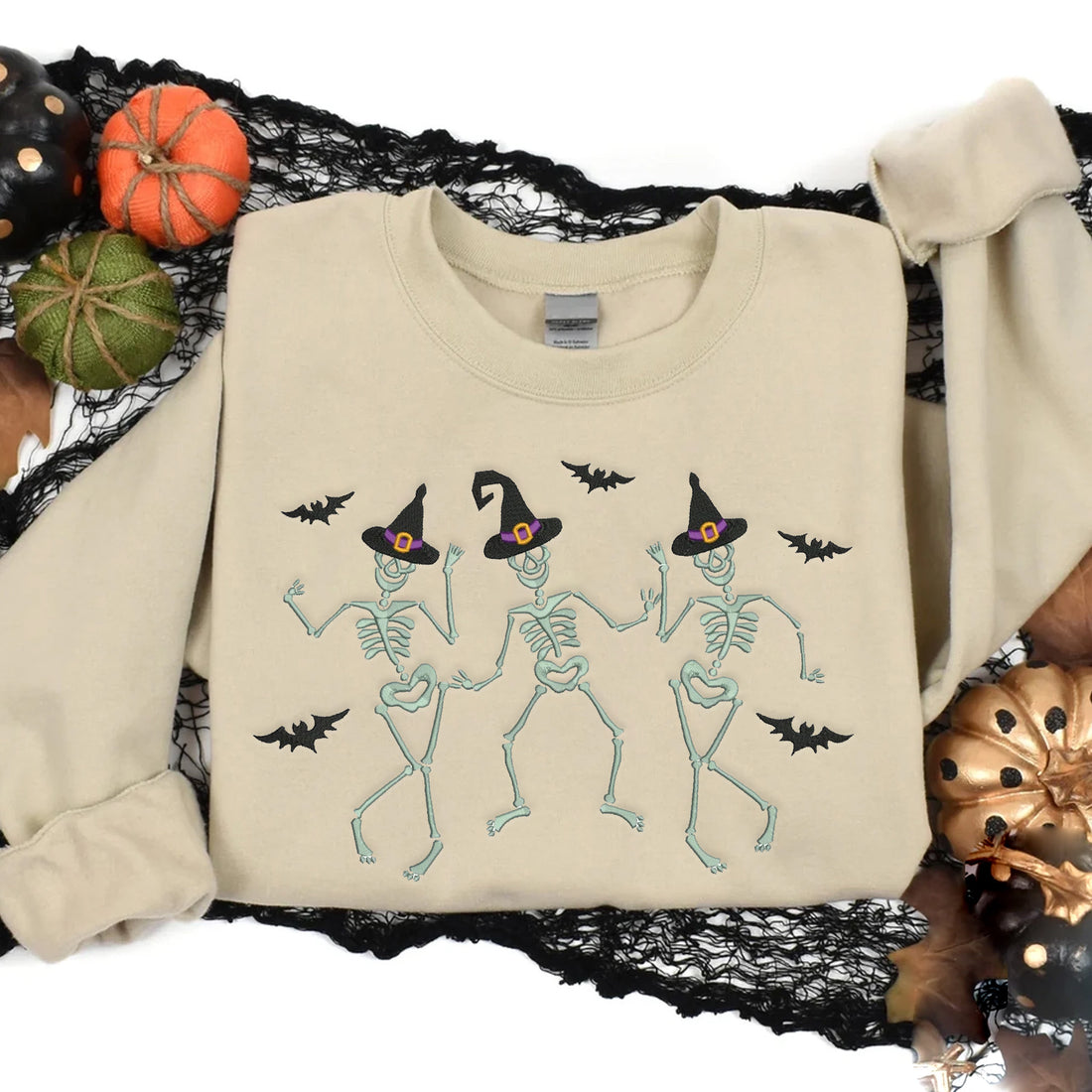 Halloween Hat Skeleton Embroidery Sweatshirt, Halloween Embroidery Sweatshirt HLW_M234