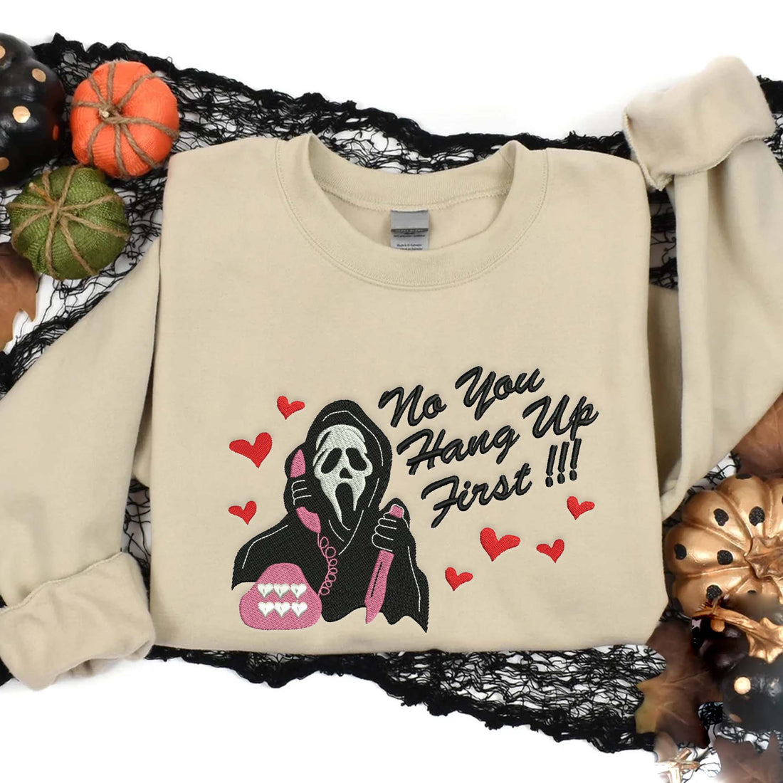 No You Hang Up First Embroidery Sweatshirt, Halloween Embroidery Sweatshirt HLW_M216