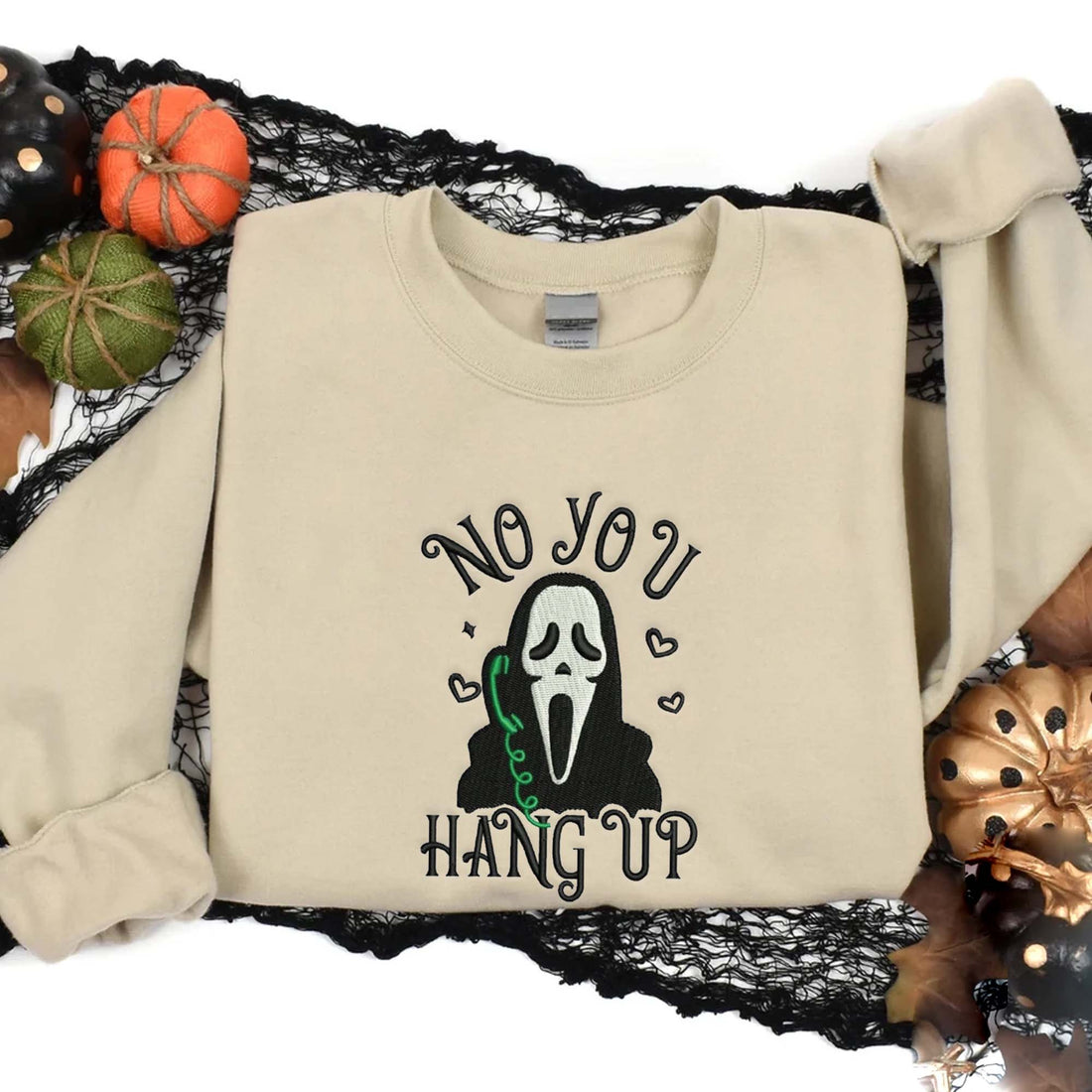 Ghost On The Phone Embroidery Sweatshirt, Halloween Embroidery Sweatshirt HLW_M215