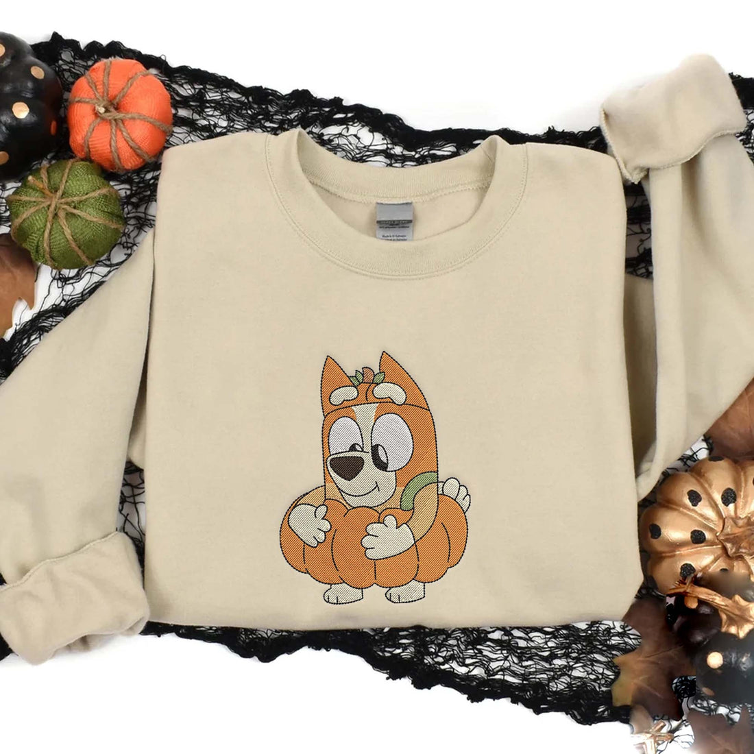 Blue Dog Pumpkin Embroidery Sweatshirt, Halloween Embroidery Sweatshirt HLW_M266