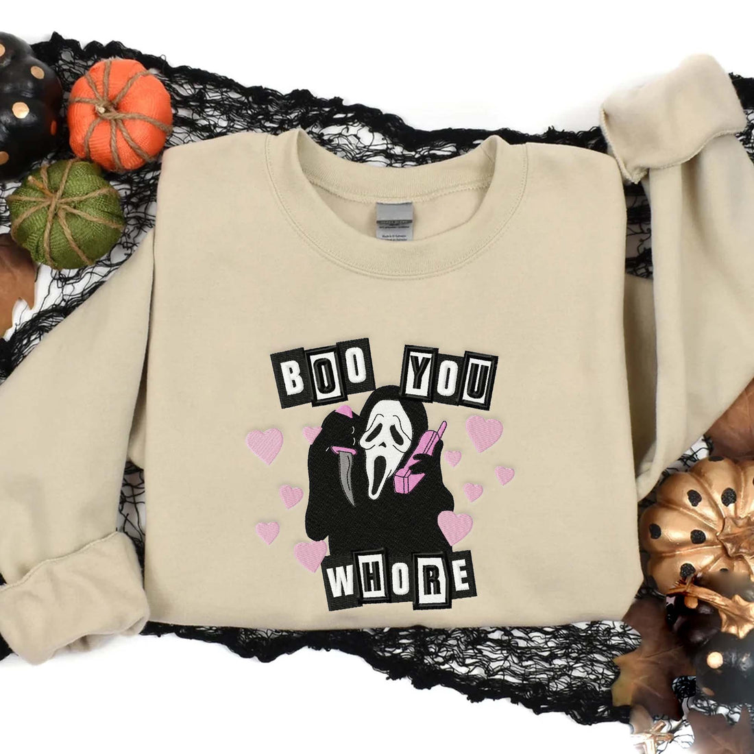 Ghost Boo You Whore Halloween  Sweatshirt, Halloween Embroidery Sweatshirt HLW_M208