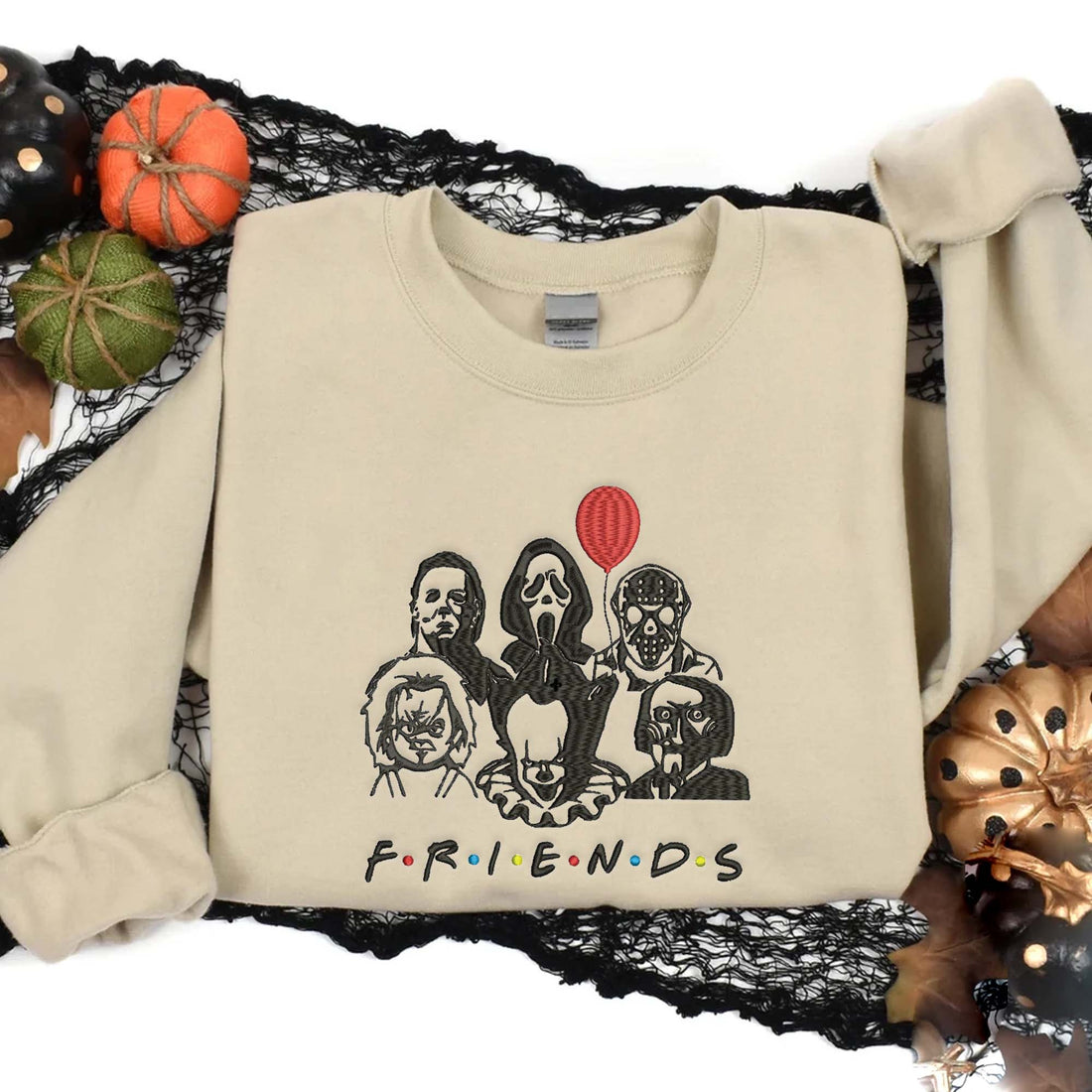 Scary Friends Embroidery Sweatshirt, Halloween Embroidery Sweatshirt HLW_M202