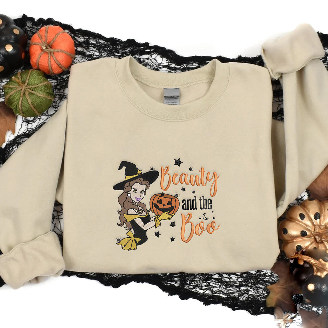 Princess Carry Pumpkin Beauty and the Boo Sweatshirt, Halloween Embroidery Sweatshirt HLW_M653