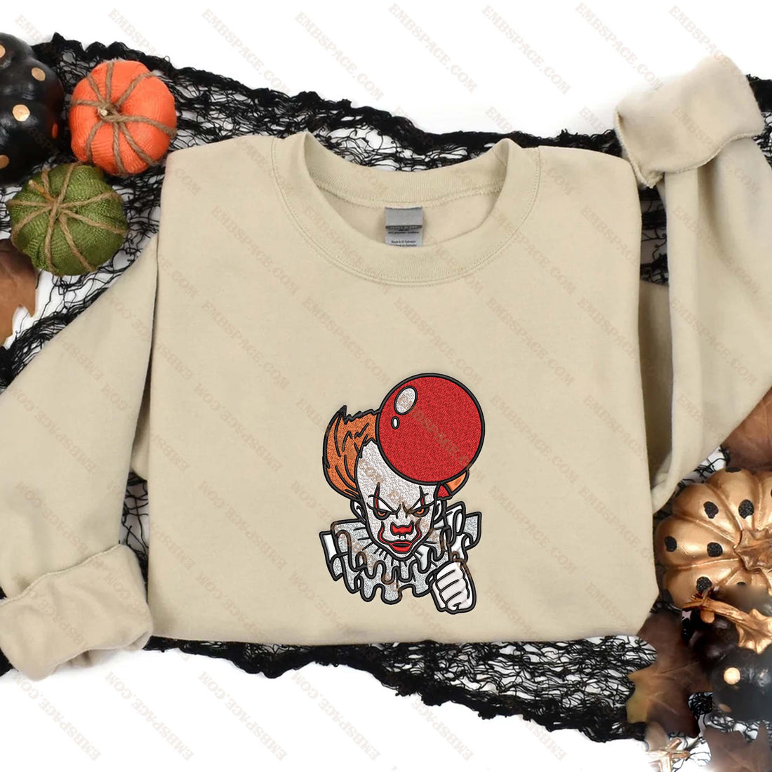Clown with Balloon Halloween Embroidery Sweatshirt, Halloween Embroidery Sweatshirt HLW_M2015