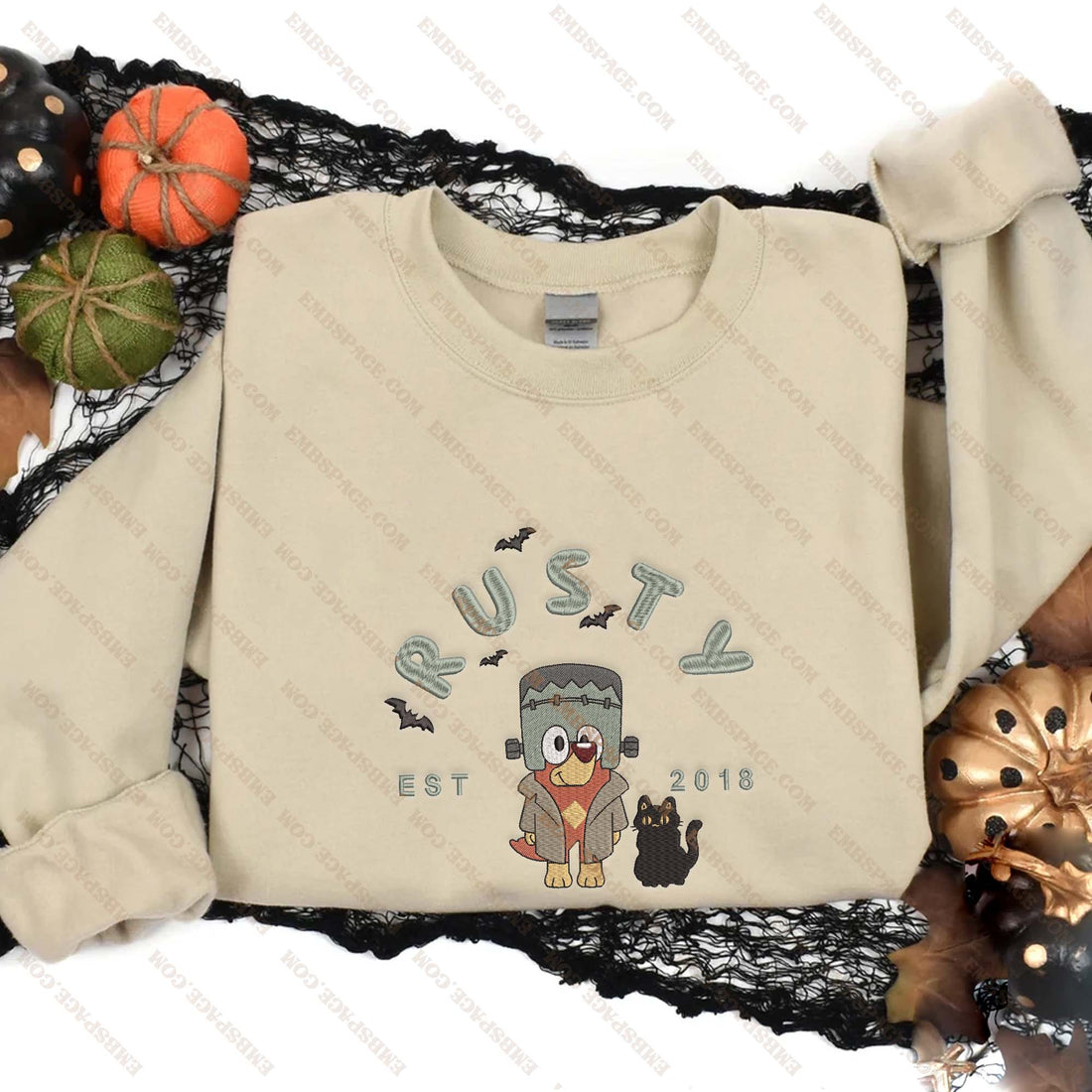 Blue Dog and Cat Est 2018 Halloween Embroidery Sweatshirt, Halloween Embroidery Sweatshirt HLW_M1446
