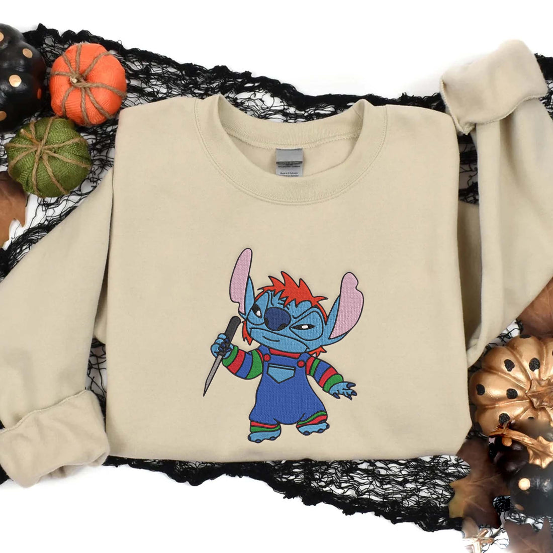 Cute Horror Character Halloween Embroidery Sweatshirt, Halloween Embroidery Sweatshirt HLW_M87