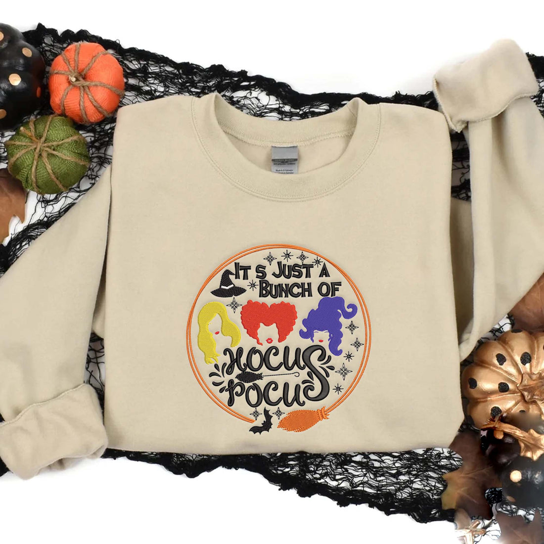 It's Just A Bunch Of Witches Sweatshirt, Halloween Embroidery Sweatshirt HLW_M95