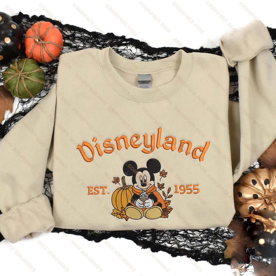 Mouse Est 1955 with Pumpkin Halloween Embroidery Sweatshirt, Halloween Embroidery Sweatshirt HLW_M2074
