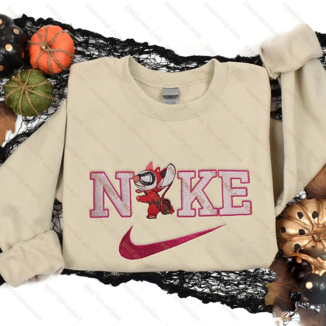 N Red Cartoon Character Halloween Embroidery Sweatshirt, Halloween Embroidery Sweatshirt HLW_M1993