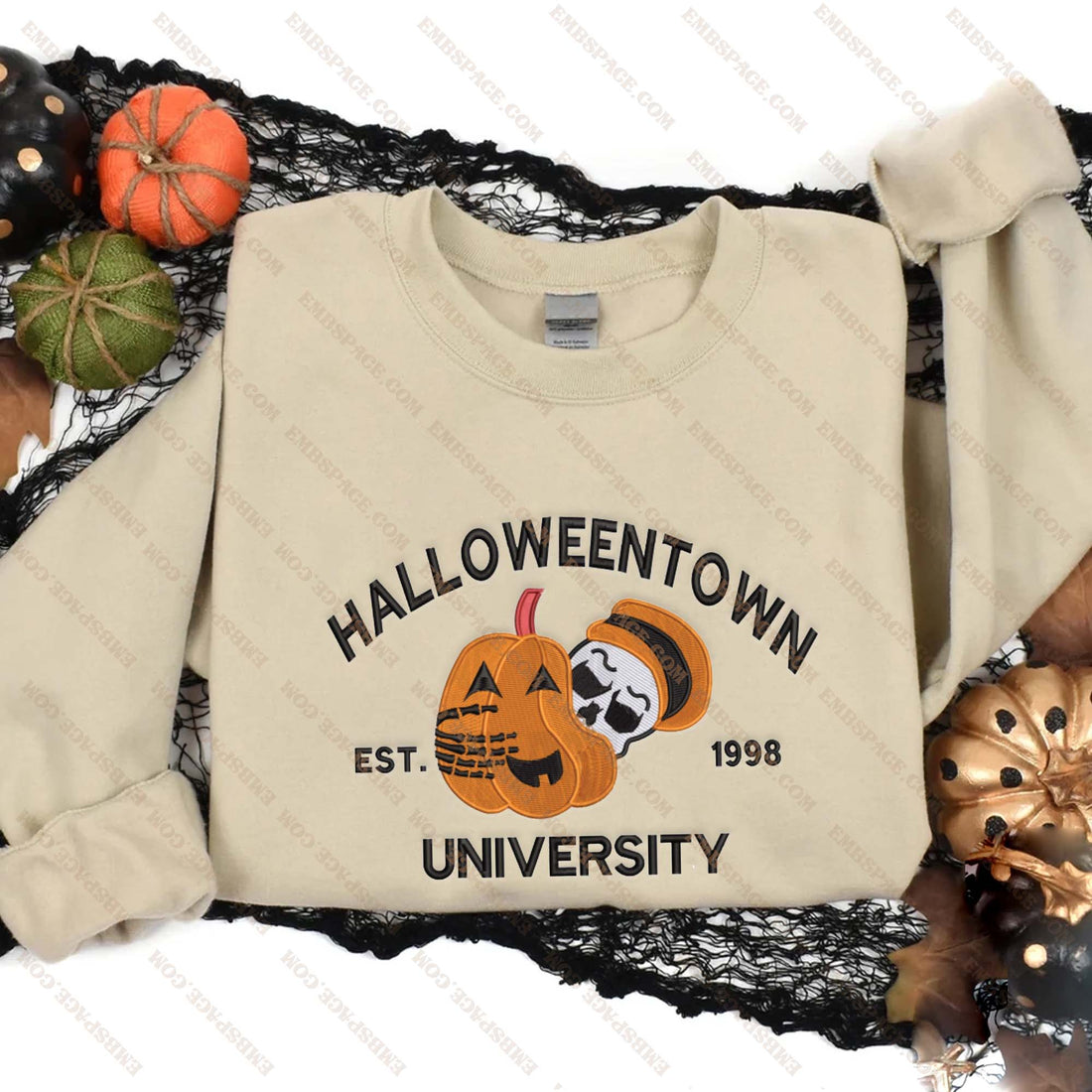 Halloweentown Pumpkin Ghost Unversity Est 1998 Embroidery Sweatshirt, Halloween Embroidery Sweatshirt HLW_M1676