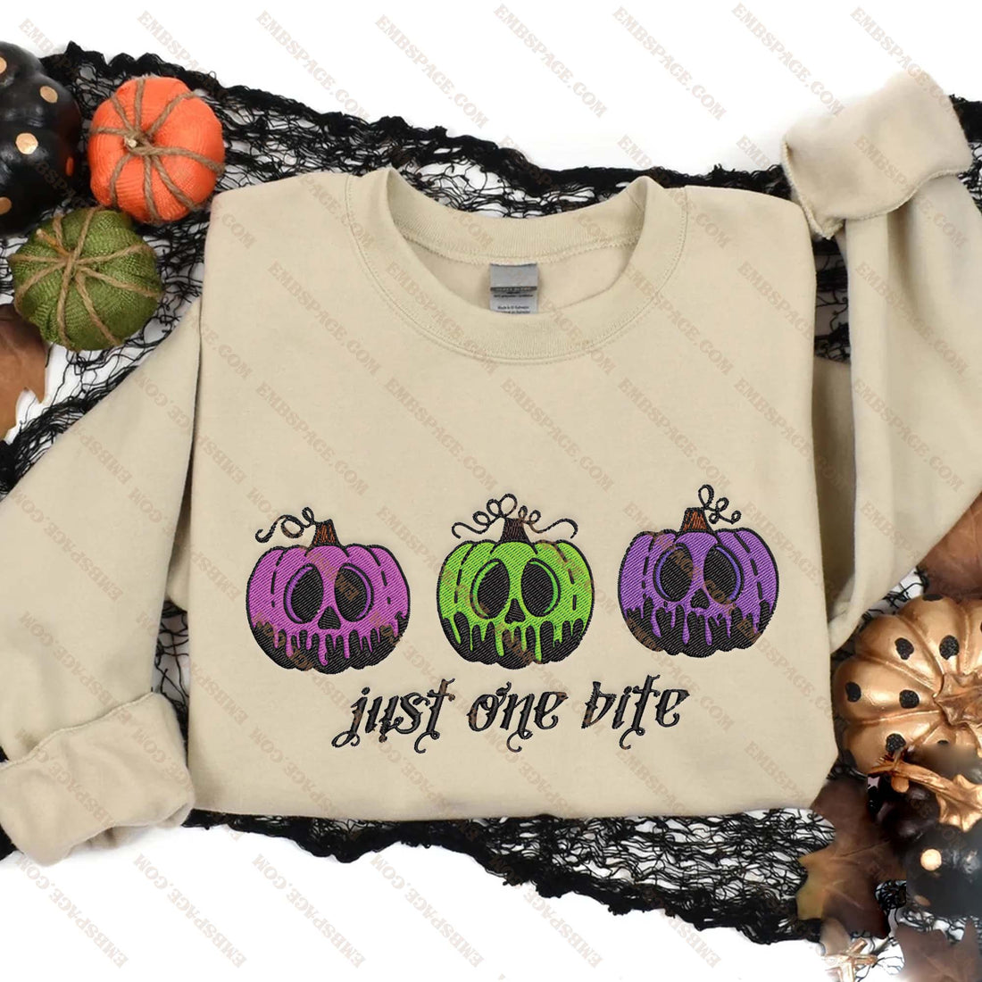 Halloween Pumpkin Just One Bite Embroidery Sweatshirt, Halloween Embroidery Sweatshirt HLW_M1645