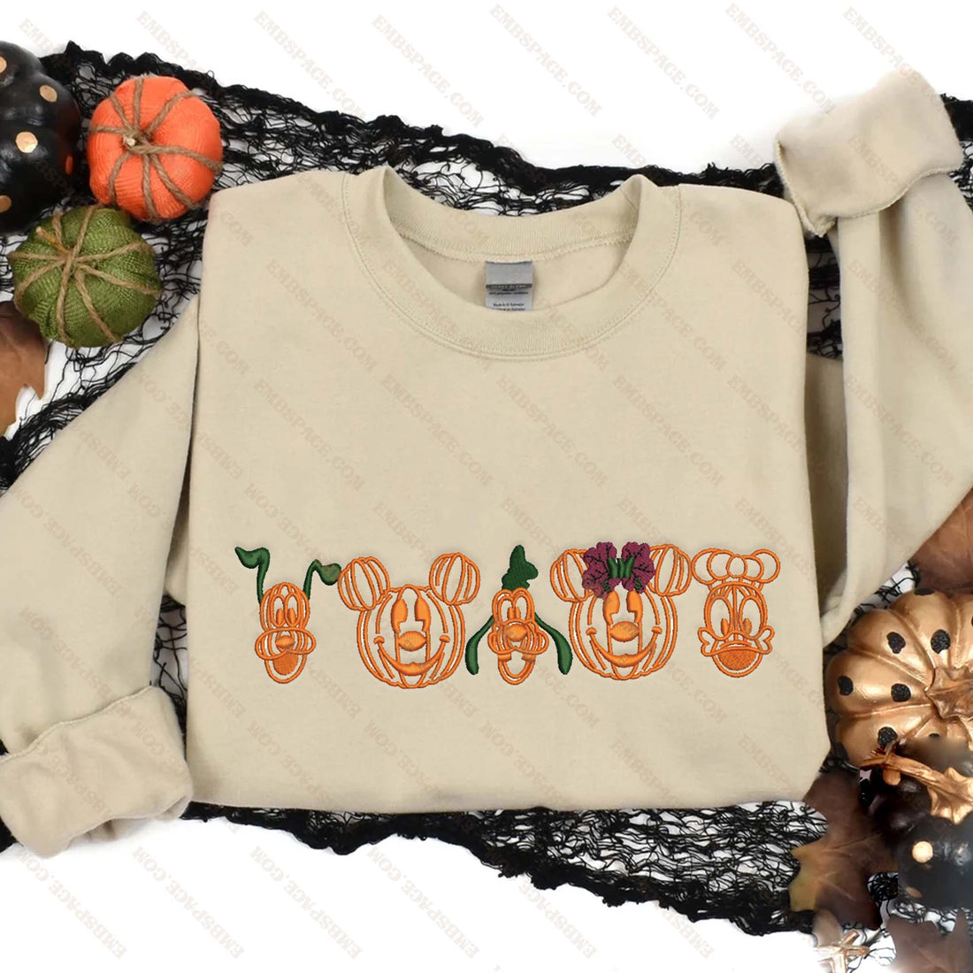 Friends Mouse Head Pumpkin Halloween Embroidery Sweatshirt, Halloween Embroidery Sweatshirt HLW_M1955