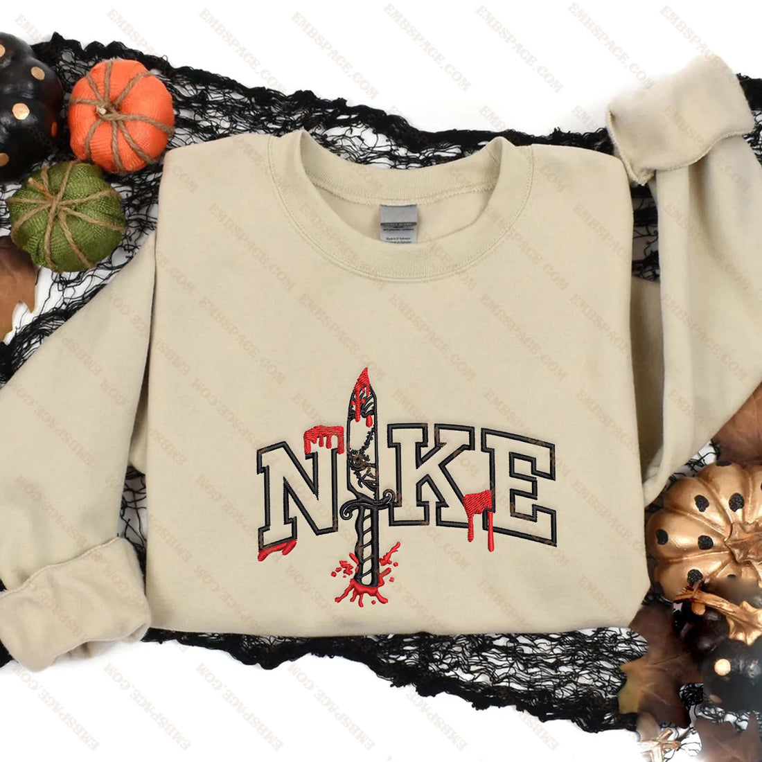 N Doll Knife Halloween Embroidery Sweatshirt, Halloween Embroidery Sweatshirt HLW_M2016